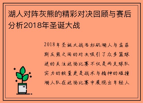 湖人对阵灰熊的精彩对决回顾与赛后分析2018年圣诞大战